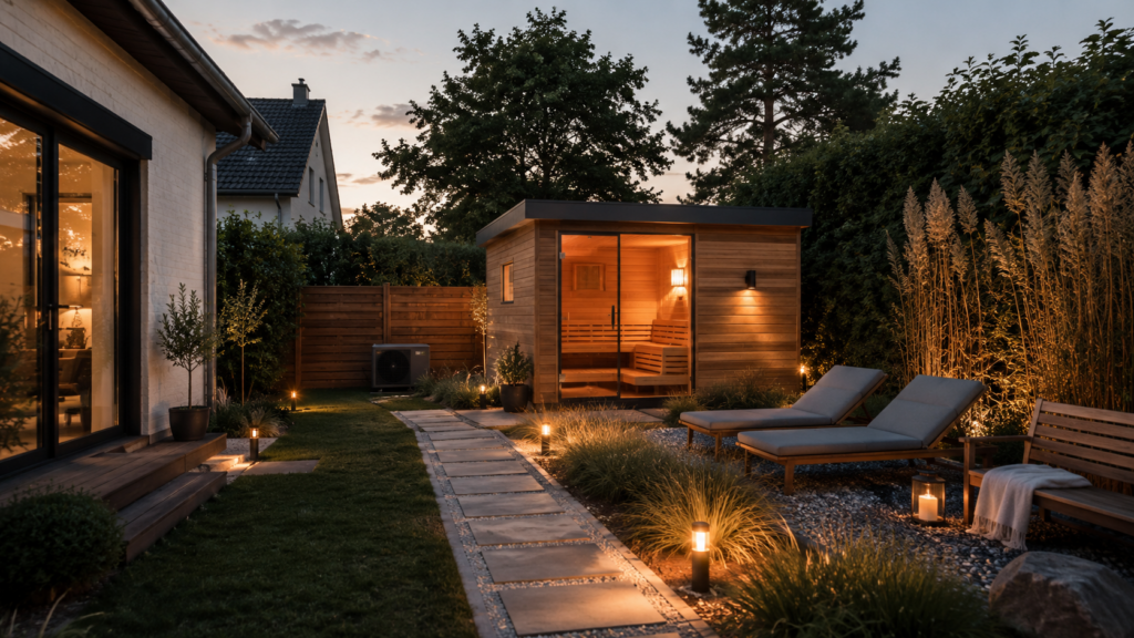 gartensauna-standort-weg-sichtschutz-planen.