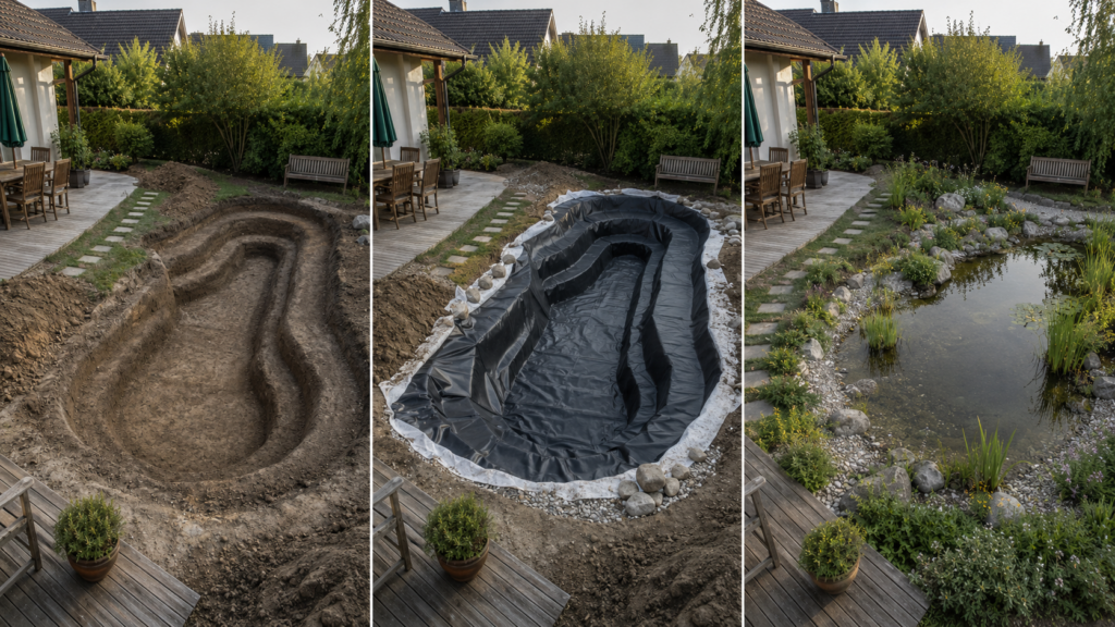 Teichpflanzen in Uferzone, Sumpfzone, Flachwasserzone und Tiefwasserzone
