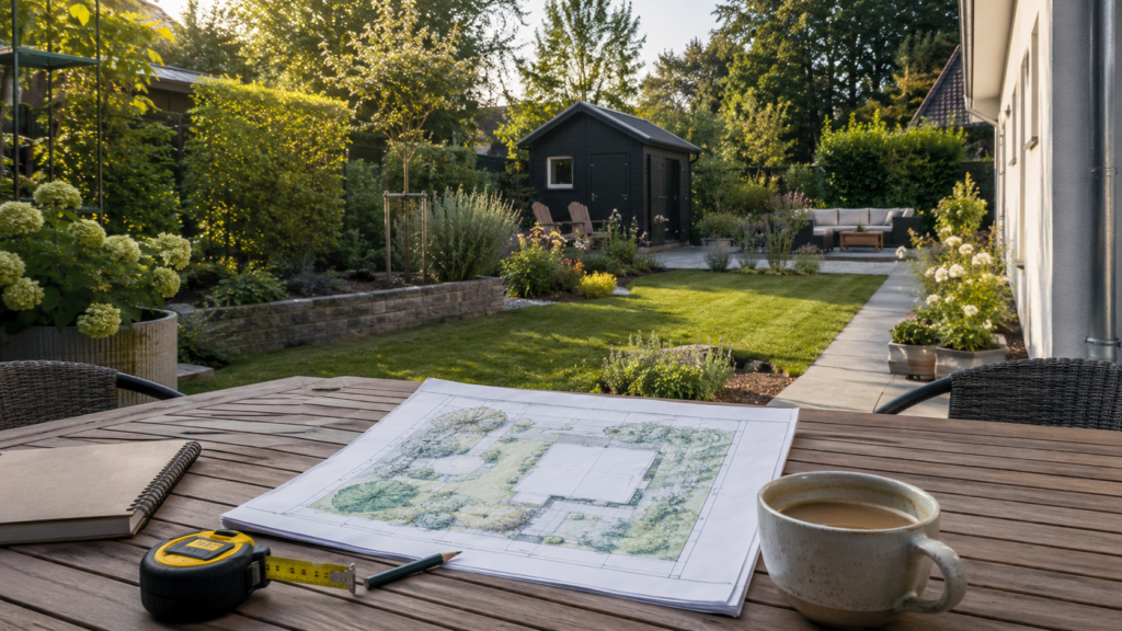 Gartenzonen planen beginnt mit der Analyse von Terrasse, Rasenfläche, Beeten und Gartenbereichen