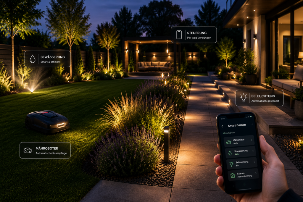 Smart Garden mit automatisierter Gartenpflege, Beleuchtung und Bewässerung für mehr Freizeit