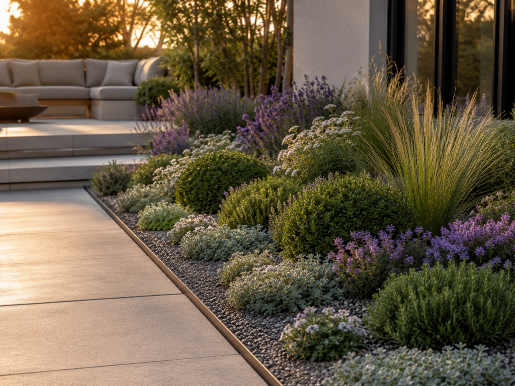 Pflegeleichte Gartenbeete mit Bodendeckern, Mulch und klarer Beetstruktur