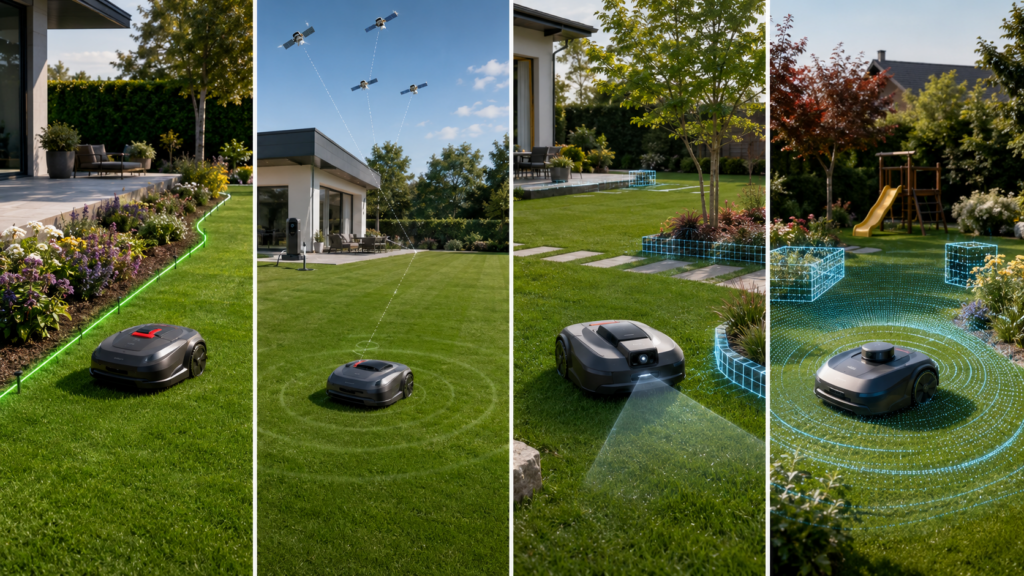 Mähroboter im Vergleich mit Begrenzungskabel, RTK, Kamera und LiDAR