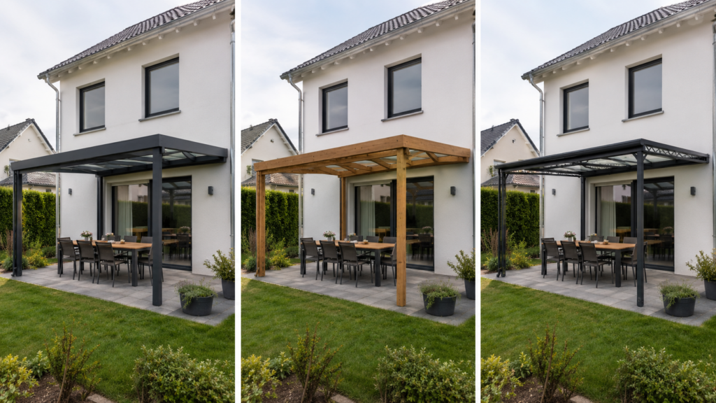 Terrassenüberdachungen aus Aluminium, Holz und Stahl im Vergleich