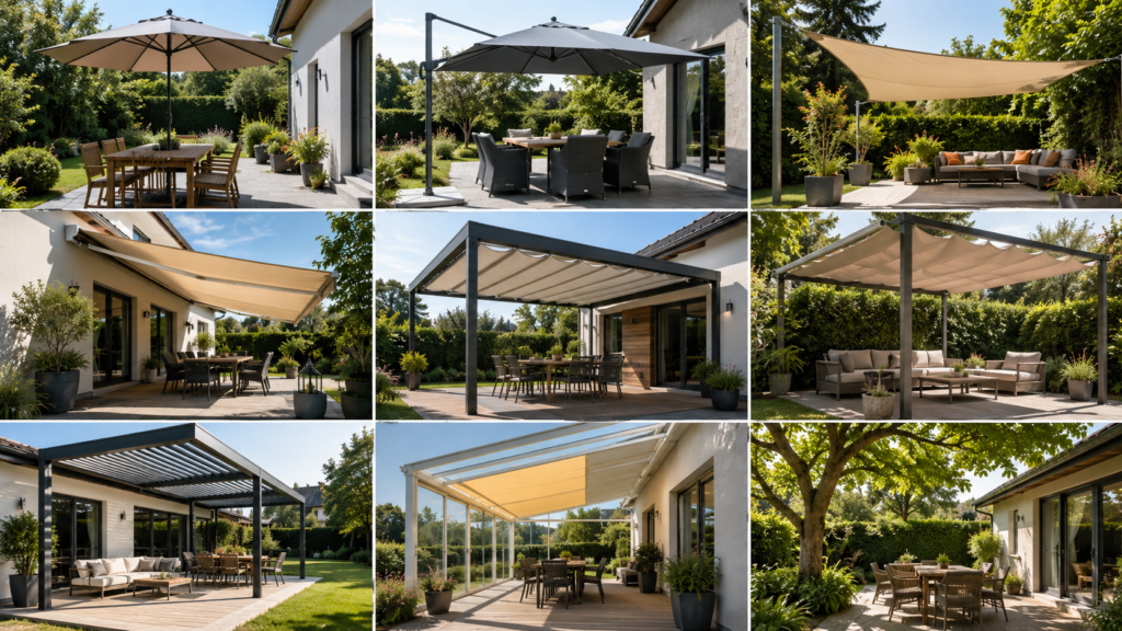 Sonnenschirm, Sonnensegel, Markise und Pergola als Sonnenschutz im Vergleich