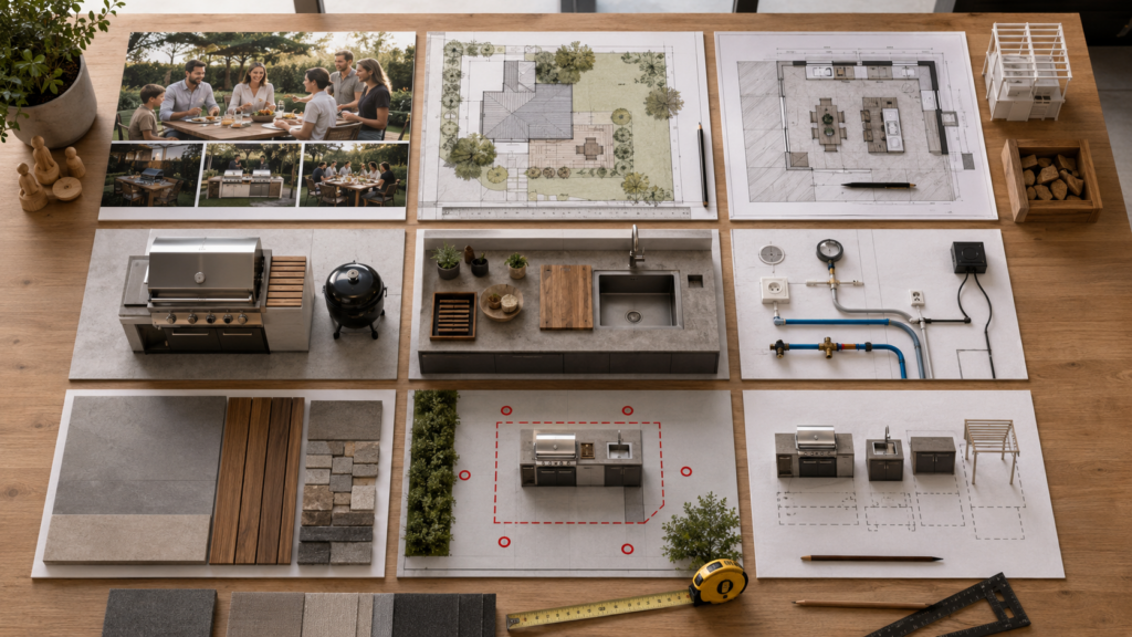 Planungsmodell für eine Outdoor-Küche mit neun Modulen
