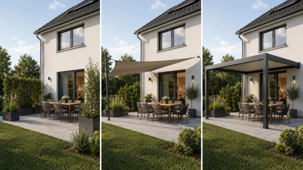 Sichtschutz, Sonnenschutz und Terrassenüberdachung im Vergleich
