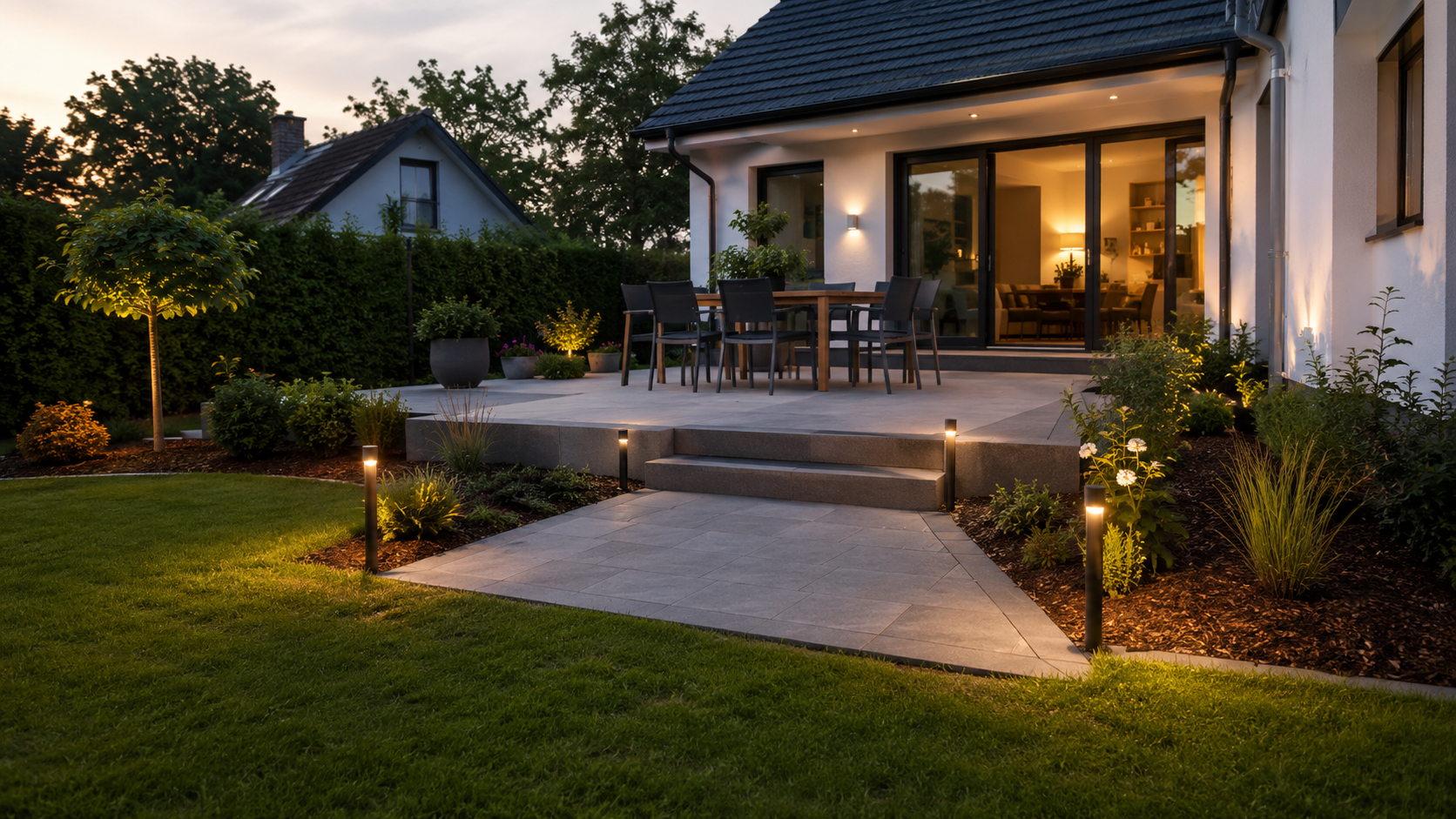 Terrasse mit Garten verbinden : Wege, Treppen und Übergänge