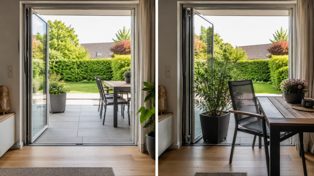 Sicherer Hausübergang zur Terrasse mit freier Terrassentür und gut sichtbarer Schwelle