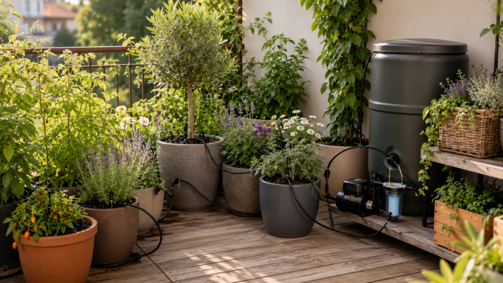 Pumpenbewässerung mit Wassertank für Kübelpflanzen ohne Wasseranschluss