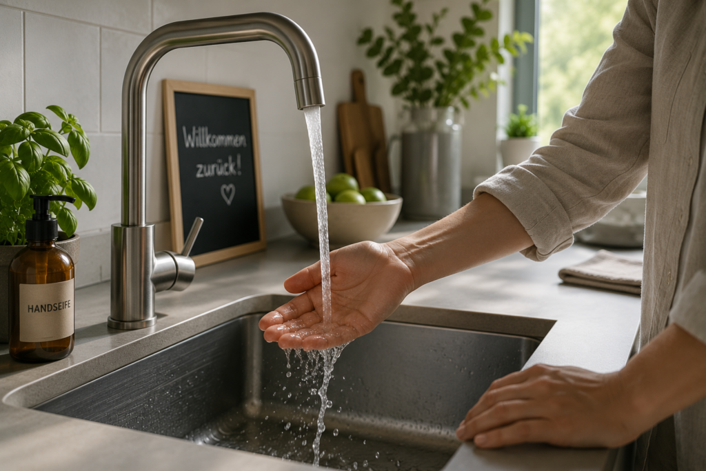 Wasserleitung nach dem Urlaub spülen bis das Wasser kühl ist
