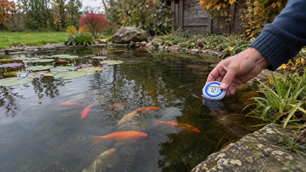 Wassertemperatur im Goldfischteich vor dem Winter kontrollieren