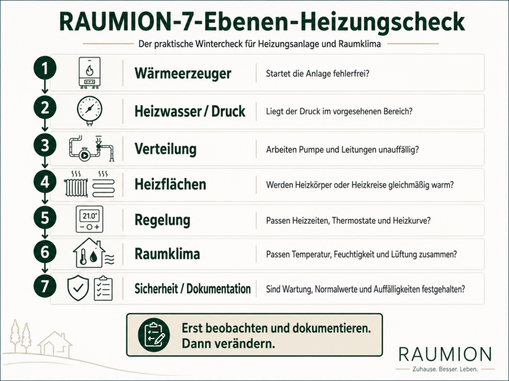 RAUMION 7 Ebenen Wintercheck für Heizungsanlage und Raumklima.Heizung auf den Winter vorbereiten
