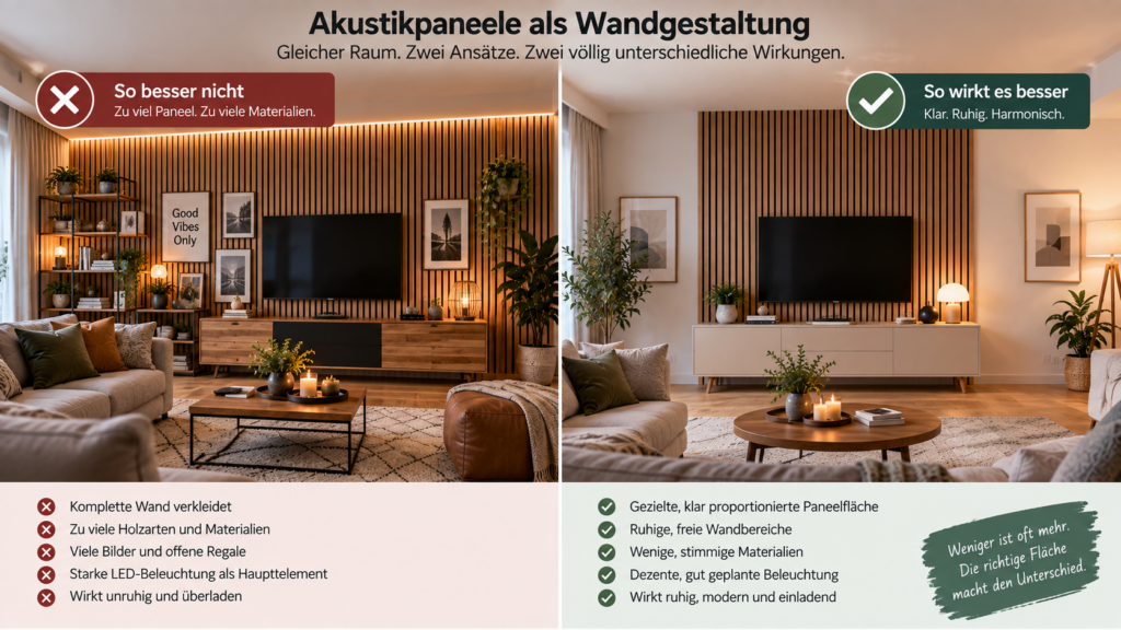 Typische Fehler bei Akustikpaneelen als Wandgestaltung im Vergleich