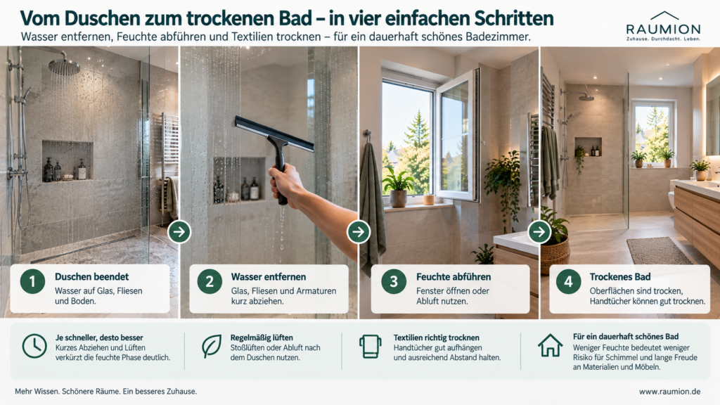 Badezimmer nach dem Duschen lüften und Feuchtigkeit abführen