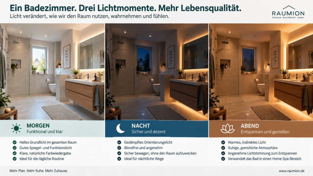 Badezimmerbeleuchtung für Morgen, Nacht und entspannte Abendnutzung