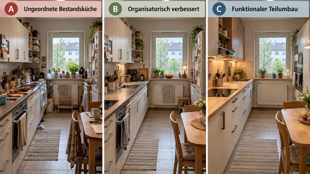bestehende Küche organisieren Teilumbau oder neu planen im Vergleich