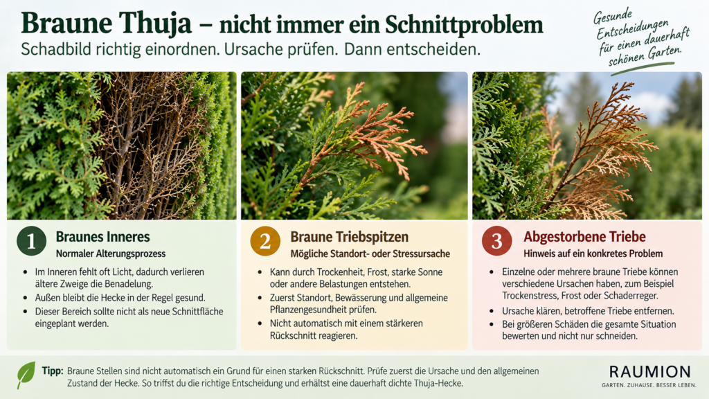 Braune Stellen an Thuja-Hecke unterscheiden