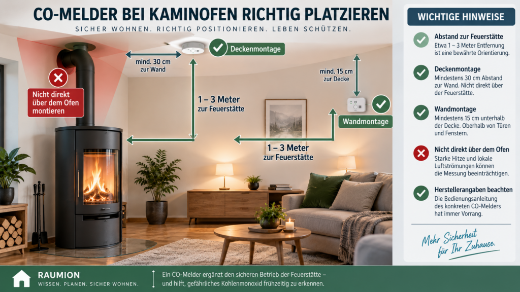 CO-Melder bei Kaminofen richtig platzieren