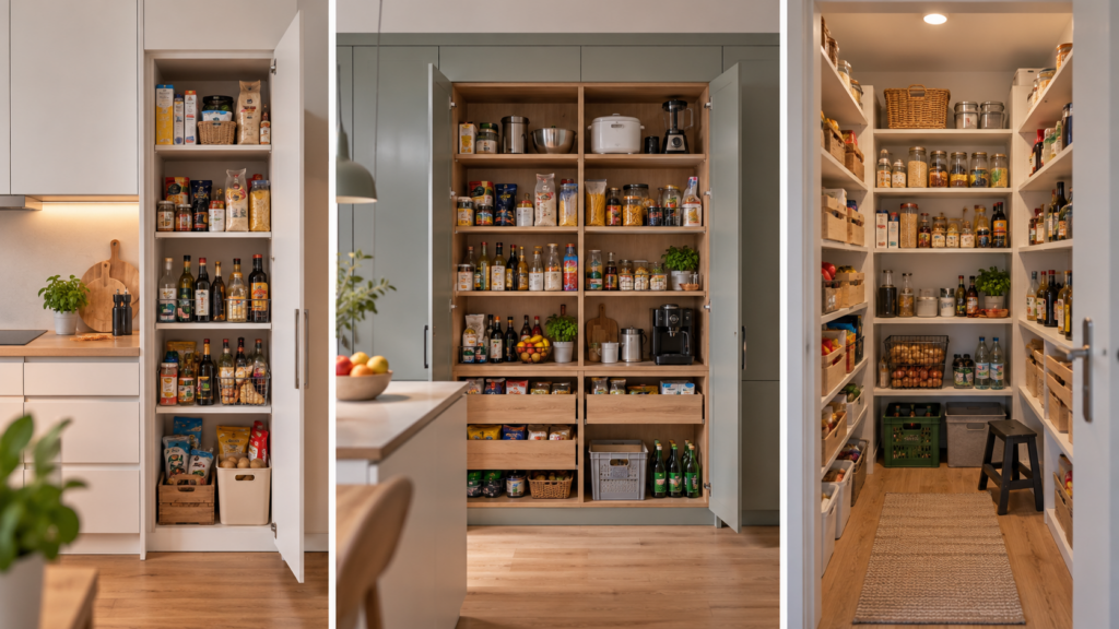 Vergleich von Vorratshochschrank, Vorratswand und begehbarer Speisekammer