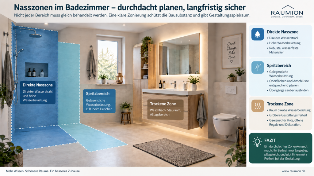 Badezimmer mit unterschiedlichen Nass- und Trockenbereichen