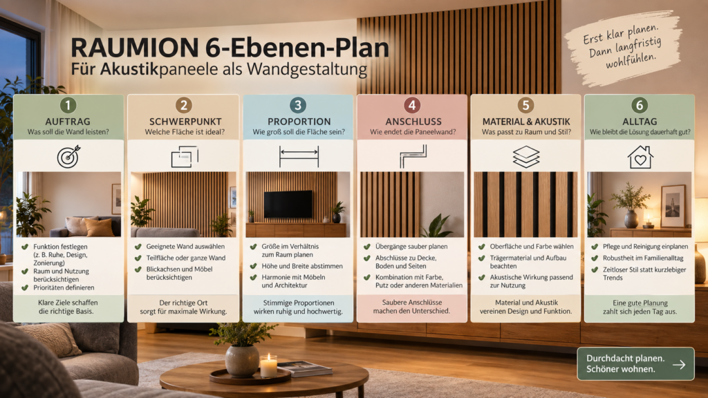RAUMION 6-Ebenen-Plan für Akustikpaneele als Wandgestaltung. Akustikpaneele als Wandgestaltung