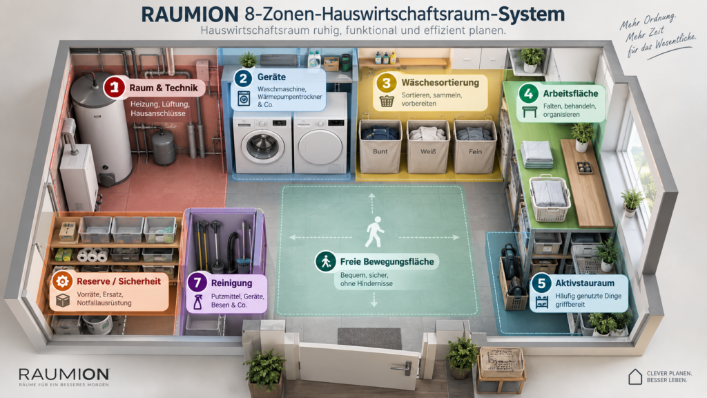 RAUMION 8-Zonen-System zur Planung eines funktionalen Hauswirtschaftsraums.Hauswirtschaftsraum planen.