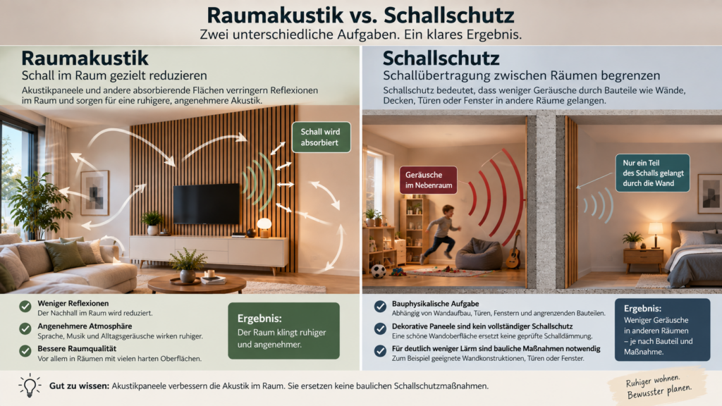 Unterschied zwischen Raumakustik und Schallschutz bei Akustikpaneelen