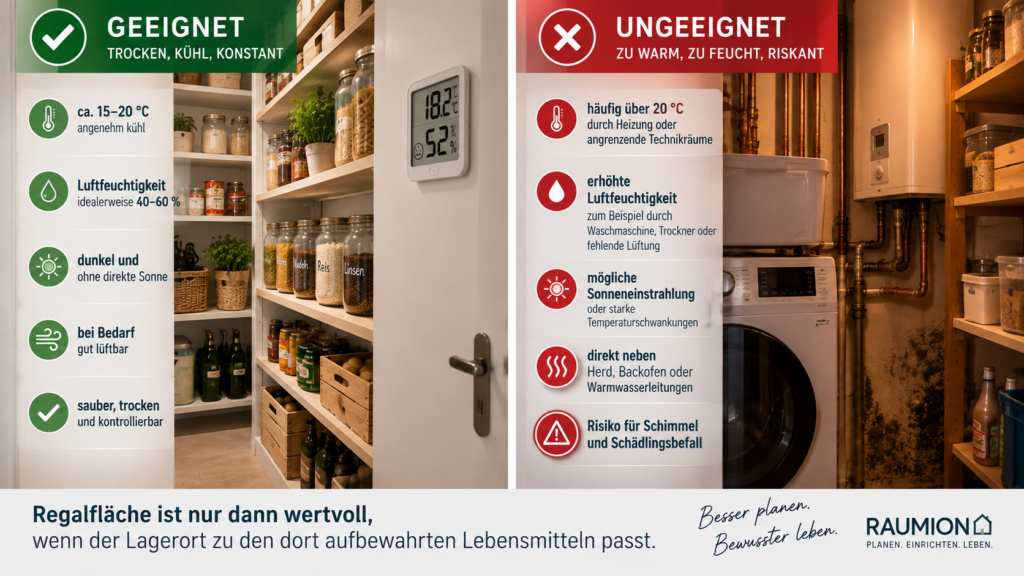 Geeignetes trockenes Raumklima für eine Speisekammer prüfen