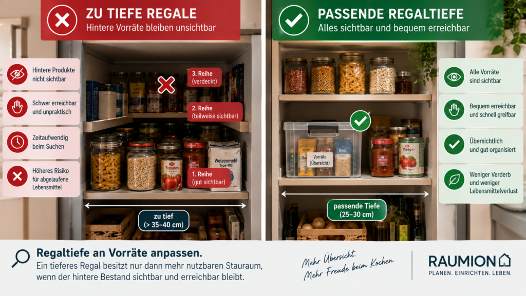 Passende Regaltiefe in der Speisekammer verhindert unsichtbare Vorräte