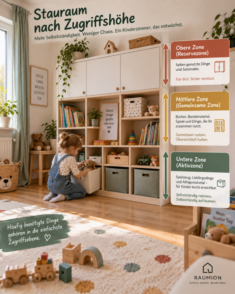 Kinderzimmer Stauraum mit niedriger Aktivzone und geschlossener Reservezone