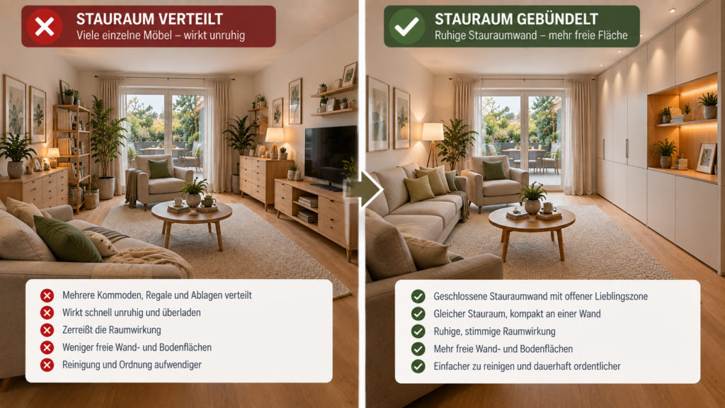 Stauraum im Wohnzimmer bündeln