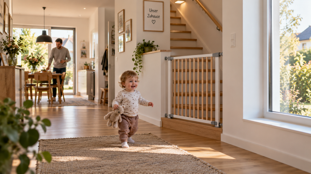 Kindersichere Treppe und gesicherte Fensterzone im Familienhaus