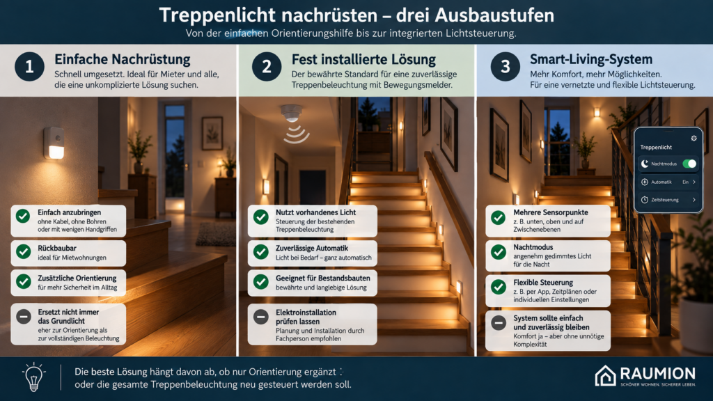 Treppenlicht mit Bewegungsmelder nachrüsten und Smart Home vergleichen