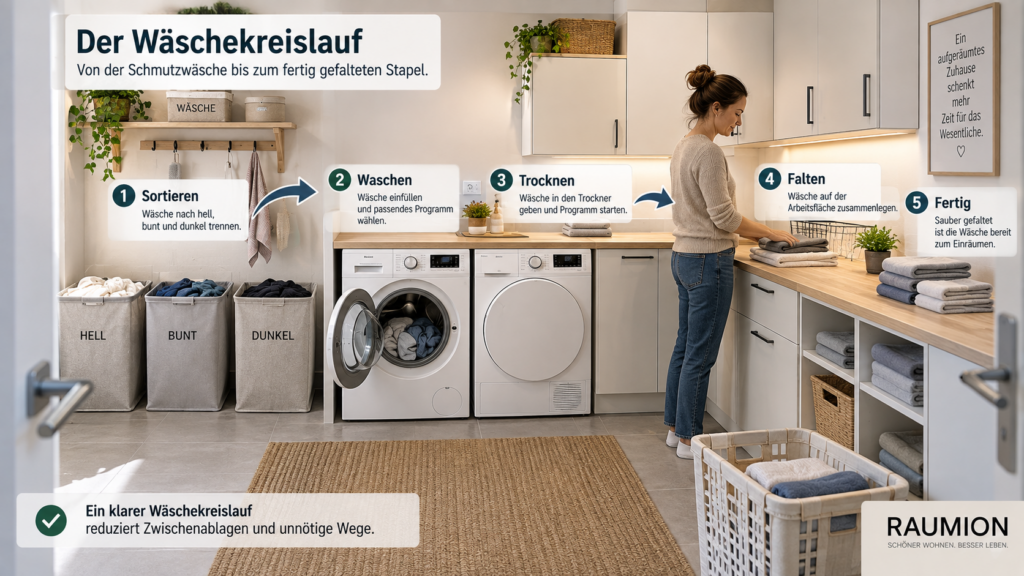 Wäschekreislauf im Hauswirtschaftsraum vom Sortieren bis zum Falten