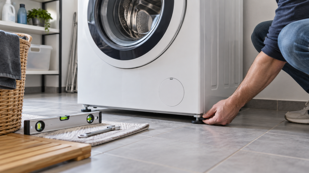 Waschmaschine mit Wasserwaage ausrichten und Standfüße kontrollieren