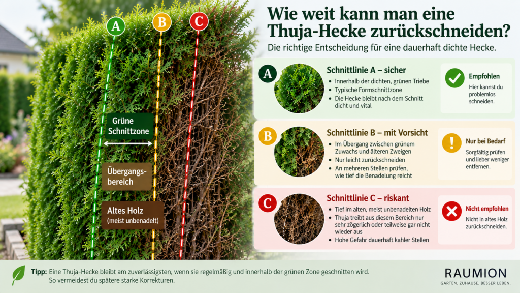 Entscheidungshilfe für eine zu breite Thuja-Hecke