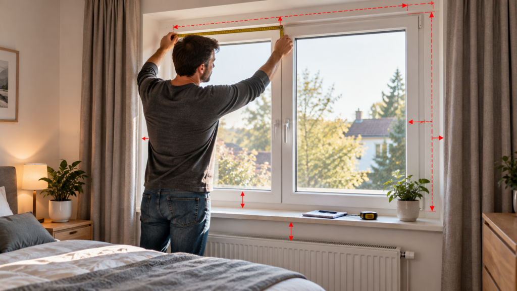 Schlafzimmerfenster vor dem Kauf eines Verdunkelungssystems ausmessen