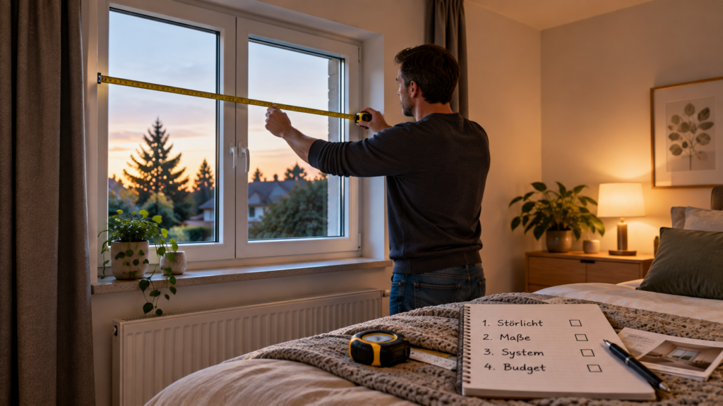 Schlafzimmerfenster vor dem Kauf einer Verdunkelung ausmessen und planen