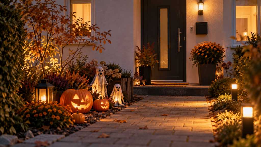 Typische zusätzliche Kosten für Halloween-Deko im Garten mit Beleuchtung, Befestigung und Aufbewahrung.