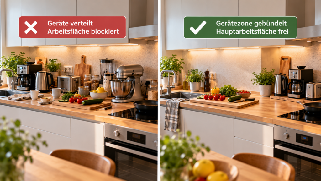  Küchengeräte gebündelt aufstellen und freie Küchenarbeitsfläche schaffen