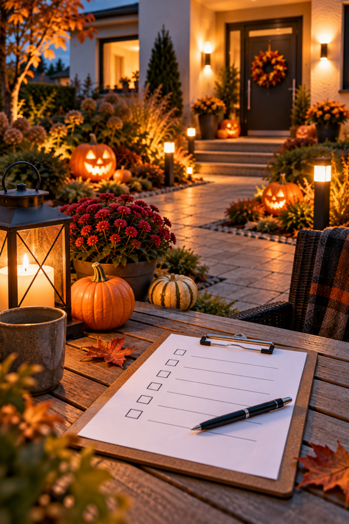 Halloween-Sicherheitscheck mit Checkliste vor Kauf und Aufbau der Gartendekoration.
