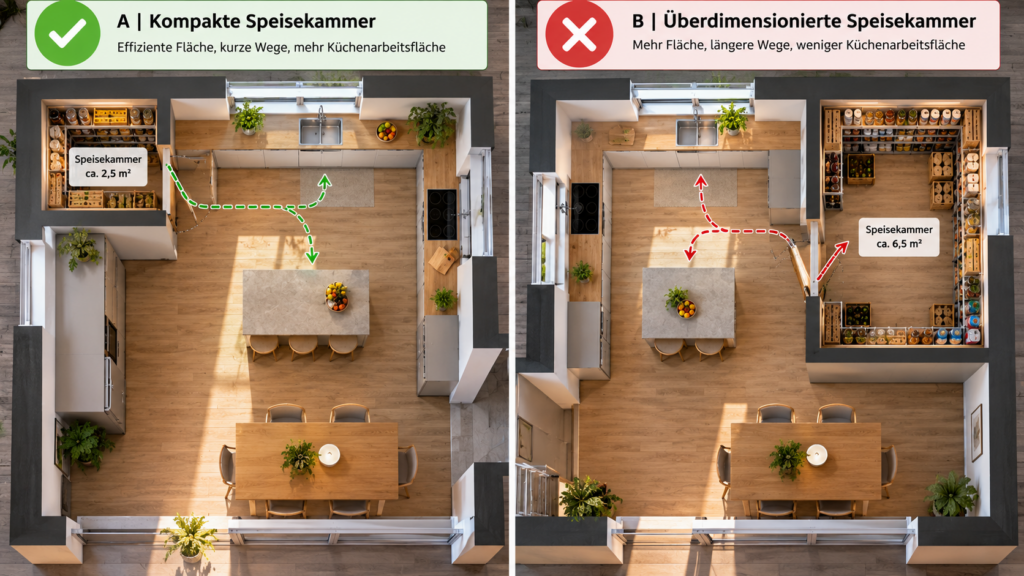 Speisekammer Größe und Flächenkosten im Grundriss vergleichen
