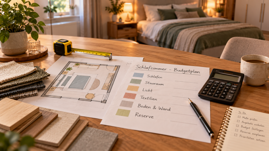 Budget für Schlafzimmer mit Kostenblöcken und Reserve planen