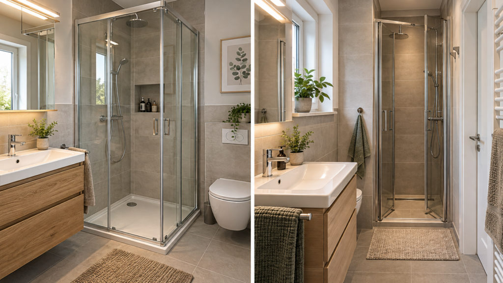 Platzsparende Eckdusche und Nischendusche mit passenden Türlösungen im kleinen Badezimmer