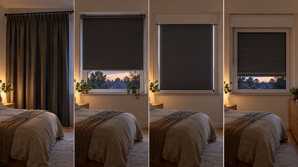 Kostenvergleich von Vorhang, Verdunkelungsrollo, Maßsystem und Rollladen im Schlafzimmer